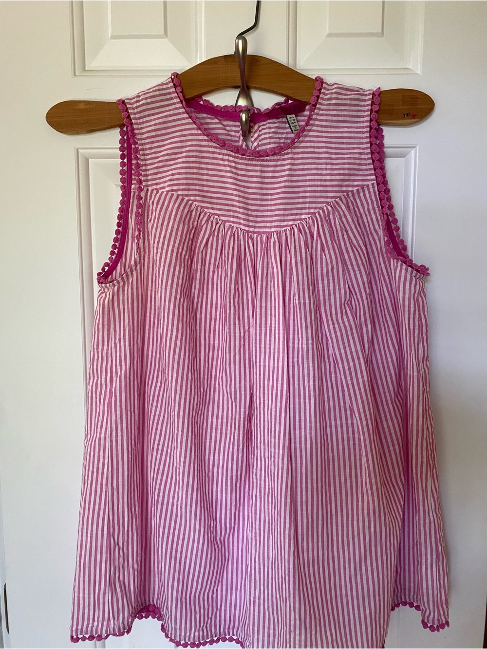 Joules Pink and White Striped Sleeveless Top with Pom Trim